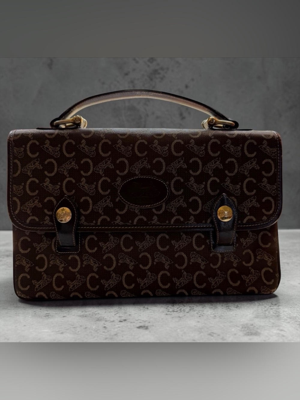 Vintage Celine C Macadam Monogram Horse & Carriage Top Handle Flap Bag - Brown